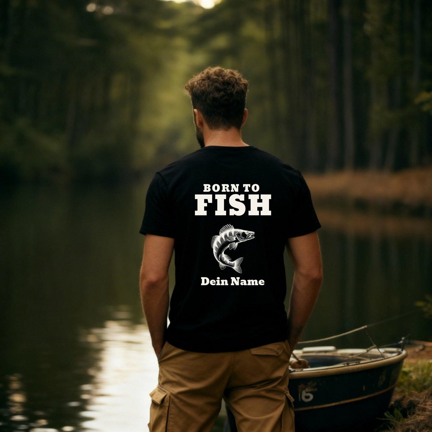 T-Shirt- Born to Fish - personalisiert mit Namen und Fisch