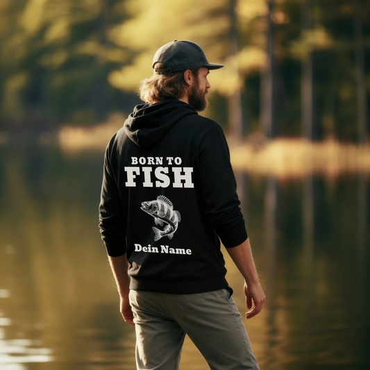 Hoodie - Born to Fish - personalisiert mit Namen und Fisch