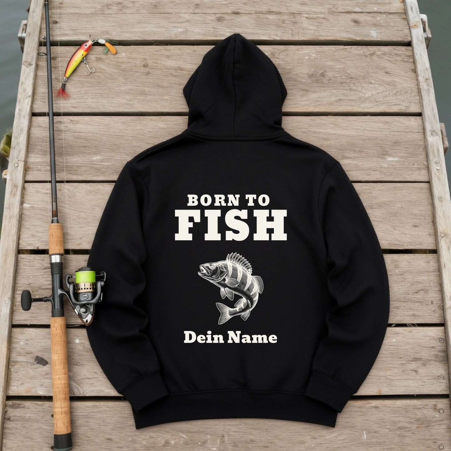 Hoodie - Born to Fish - personalisiert mit Namen und Fisch