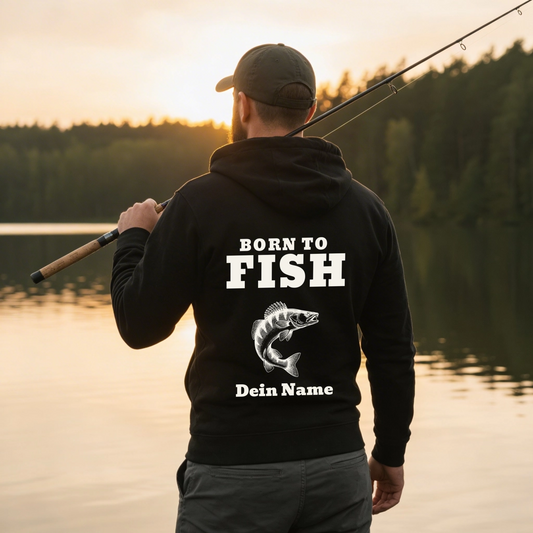 Zipper - Born to Fish - personalisierbar mit Namen und Fisch