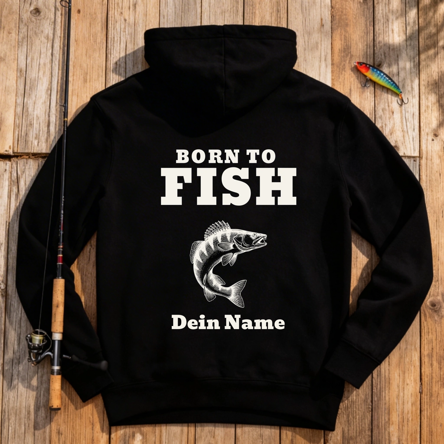 Zipper - Born to Fish - personalisierbar mit Namen und Fisch