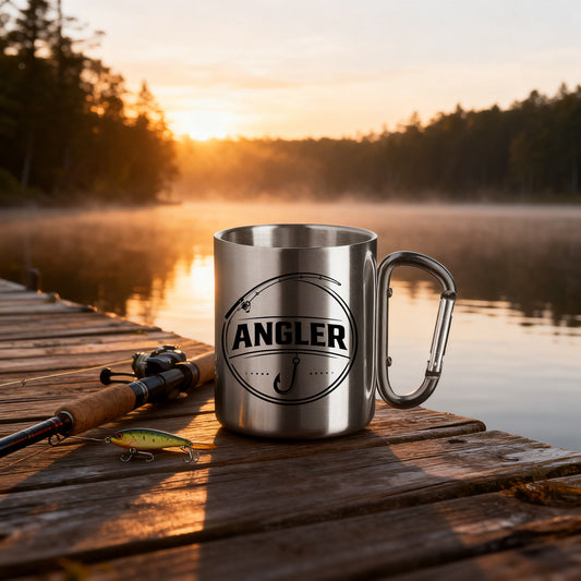Edelstahltasse mit Karabinergriff - Angler
